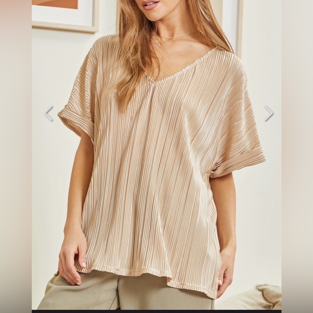 NWT Andree by Unit Light Beige Textured Pleated Top XL